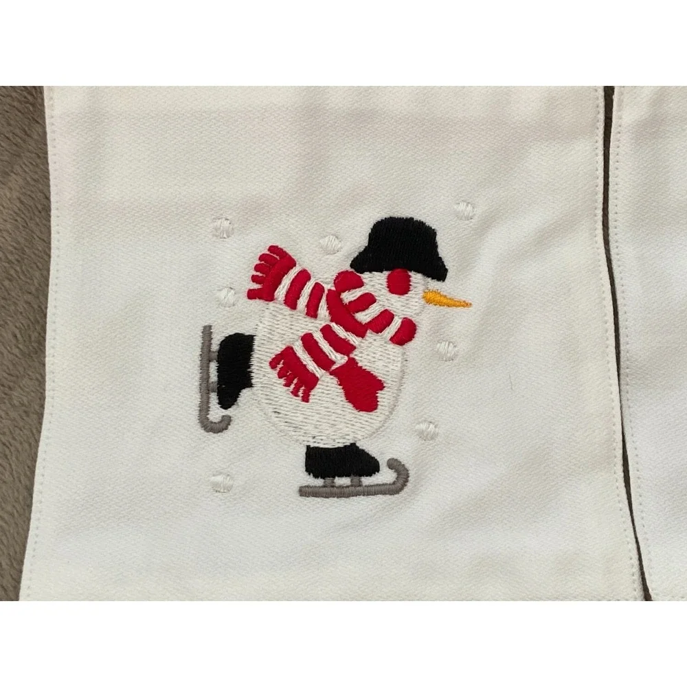 Crate & Barrel ~ 8 Embroidered Christmas Skating Snowman Cotton Coasters ~ New